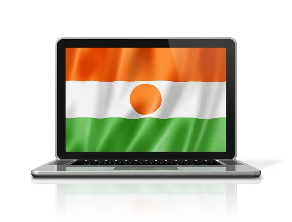 Niger Flagge Auf Laptop Bildschirm Isoliert Auf Weiß Illustrationsrenderer — Stockfoto