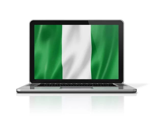 Nigeria Flagge Auf Laptop Bildschirm Isoliert Auf Weiß Illustrationsrenderer — Stockfoto