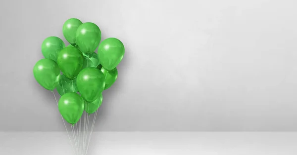 Πράσινα Μπαλόνια Φόντο Λευκού Τοίχου Οριζόντια Σημαία Απεικόνιση — Φωτογραφία Αρχείου