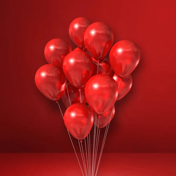 Manojo Globos Sobre Fondo Pared Rojo Renderizado Ilustración — Foto de Stock