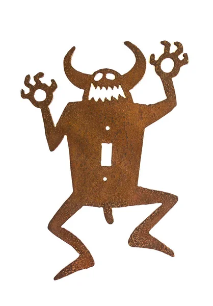 Традиционная Американская Этническая Металлическая Скульптура Дьявола Белом Фоне — стоковое фото