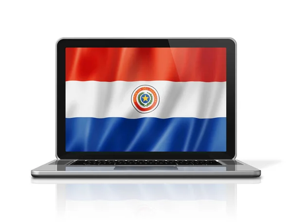 笔记本电脑屏幕上的巴拉圭国旗与白色隔离 3D插图渲染 — 图库照片