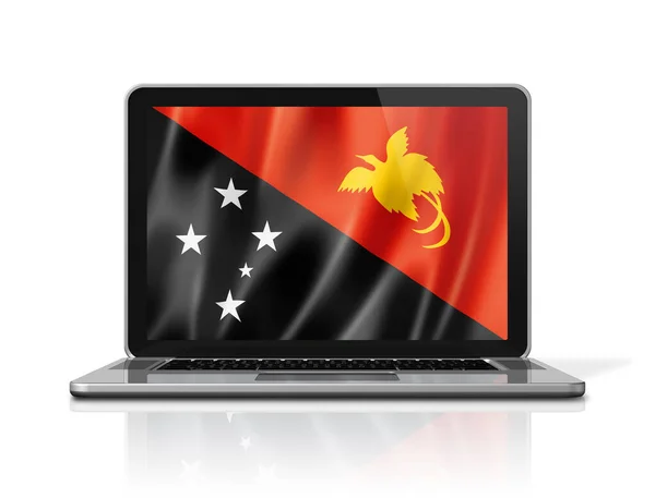 Bandeira Papua Nova Guiné Tela Laptop Isolado Branco Renderização Ilustração — Fotografia de Stock