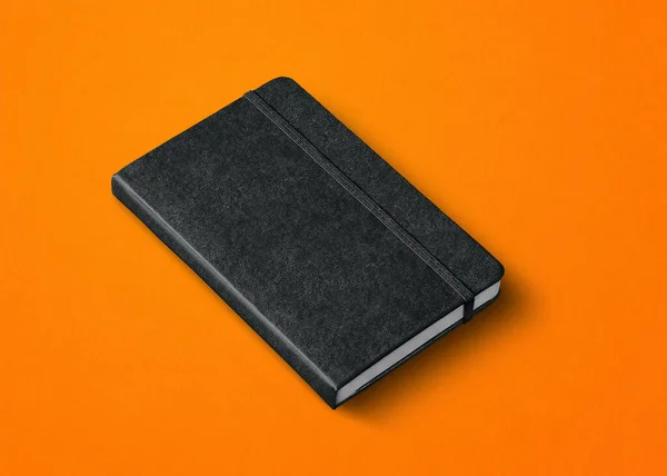 Zwart Gesloten Notebook Mockup Geïsoleerd Oranje — Stockfoto