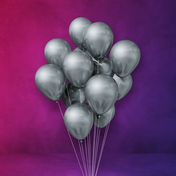 Bouquet Ballons Argentés Sur Fond Mural Violet Illustration Rendu — Photo