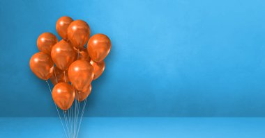 Mavi arka planda turuncu balonlar. Yatay pankart. 3B illüstrasyon oluşturucu