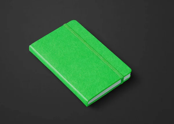 Verde Fechado Notebook Mockup Isolado Preto — Fotografia de Stock