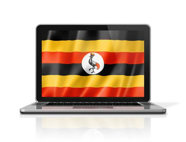 Bandeira Uganda Tela Laptop Isolado Branco Renderização Ilustração — Fotografia de Stock