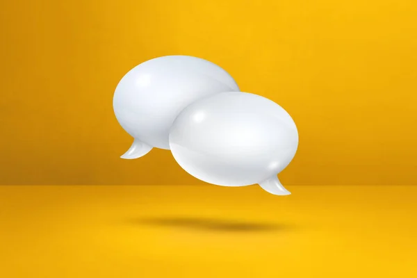 在黄色背景上隔离的3D白色语音气泡 — 图库照片
