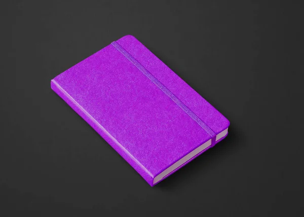 Mockup Notebook Roxo Fechado Isolado Preto — Fotografia de Stock