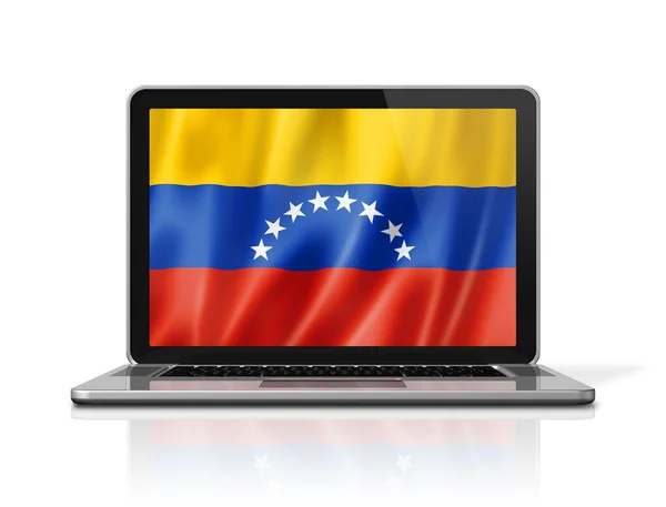 Bandiera Venezuela Sullo Schermo Del Computer Portatile Isolato Bianco Rendering — Foto Stock