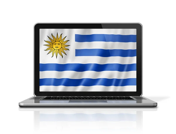 Uruguay Zászló Laptop Képernyőn Elszigetelt Fehér Illusztráció Render — Stock Fotó