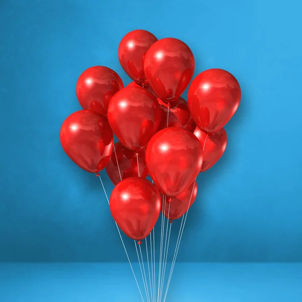 Manojo Globos Rojos Sobre Fondo Pared Azul Renderizado Ilustración — Foto de Stock