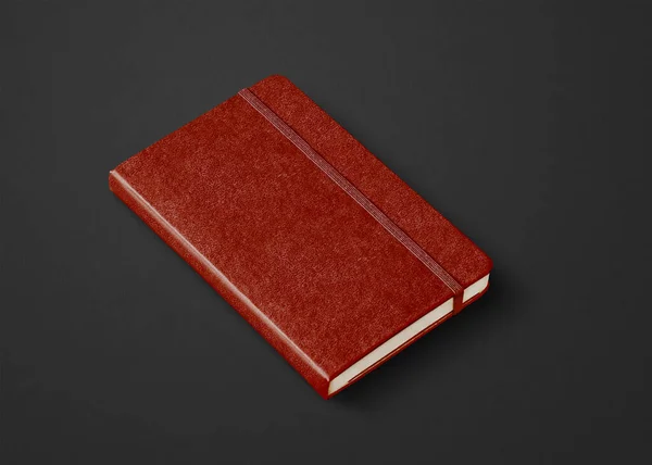 Lederen Gesloten Notebook Mockup Geïsoleerd Zwart — Stockfoto