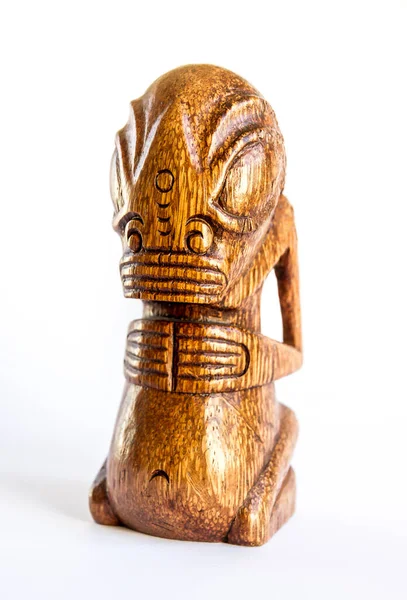 Traditionele Houten Polynesische Tiki Van Marquesas Eilanden Geïsoleerd Witte Achtergrond — Stockfoto