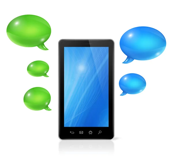 Речевые пузыри и мобильный телефон — стоковое фото