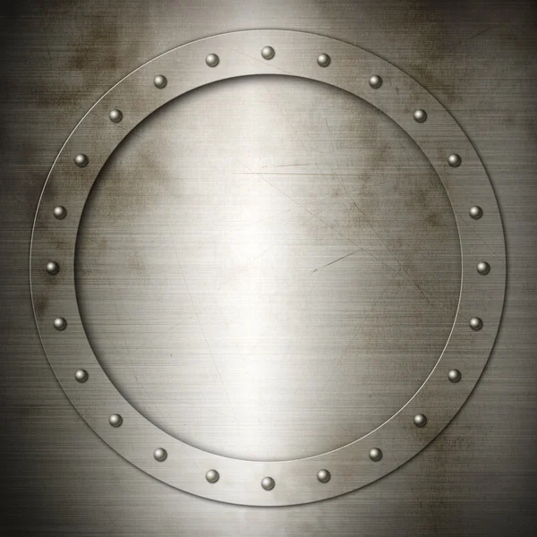Moldura redonda de aço escovado velha — Fotografia de Stock