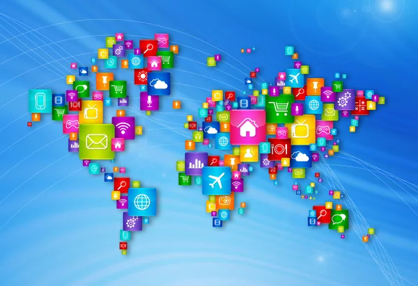 World Map Flying Desktop Icons collection — Stock Photo, Image