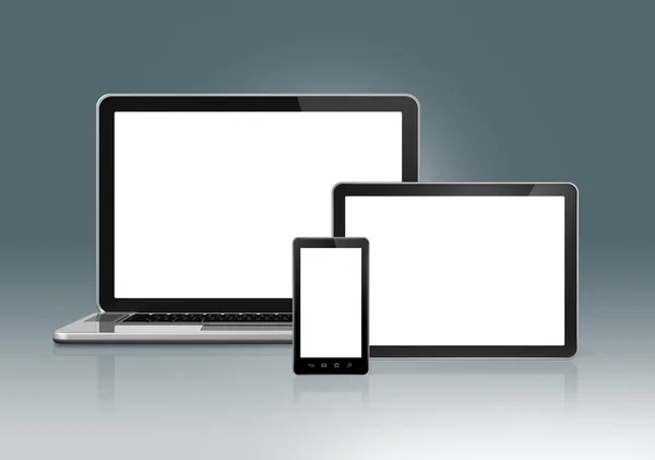 Computer portatile ad alta tecnologia, telefono cellulare e tablet PC digitale — Foto Stock