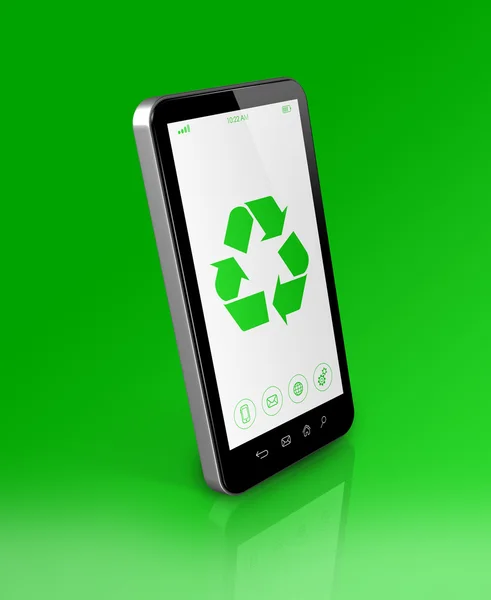 Smartphone com um símbolo de reciclagem na tela. conceito ecológico — Fotografia de Stock