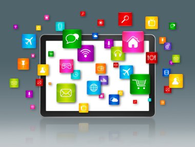Dijital Tablet ve uçan apps simgeler
