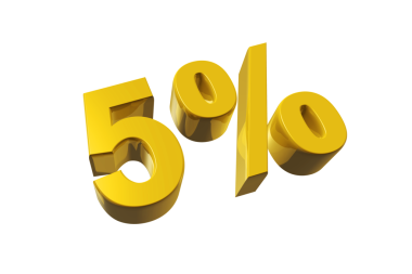 % 5 indirimli. Teklif satışı. Şeffaf arkaplanda 3 boyutlu illüstrasyon izole edildi. Promosyon fiyatı