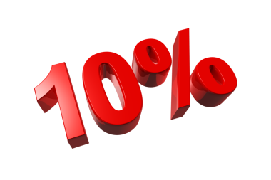 % 10 indirimli. Teklif satışı. Şeffaf arkaplanda 3 boyutlu illüstrasyon izole edildi. Promosyon fiyatı