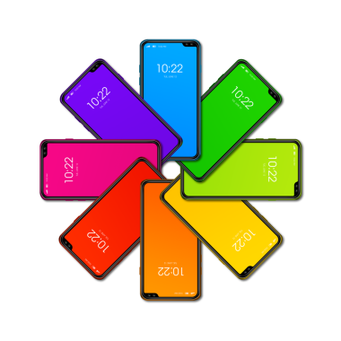 Gökkuşağı renkli akıllı telefon daire şeklinde. Şeffaf arkaplanda izole edilmiş. 3 Boyutlu Hazırlama