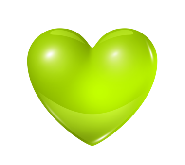 Şeffaf arkaplanda üç boyutlu yeşil kalp izole edildi. Görüntü