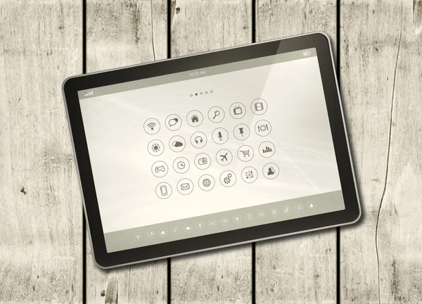 Dijital tablet Pc üzerinde beyaz bir ahşap masa — Stok fotoğraf
