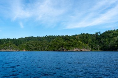 Waleakodi Adası 'ndaki beyaz kumlu ve yemyeşil ormanlı Lia sahilleri göz alıcı Togian takımadalarının bir parçası, Sulawesi, Endonezya