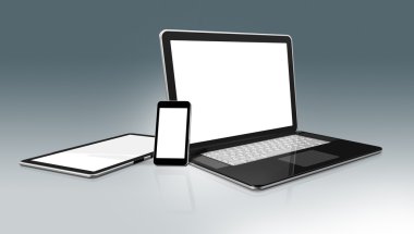 Yüksek teknoloji bilgisayar kümesi. Dizüstü bilgisayar, cep telefonu ve dijital tablet