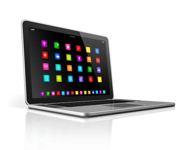 Computador portátil de alta tecnologia com interface de ícones de aplicativos — Fotografia de Stock