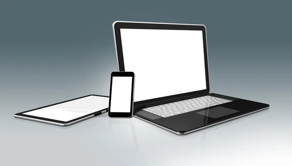 High Tech computer set. Laptop, mobiele telefoon en digitale tablet — Stockfoto