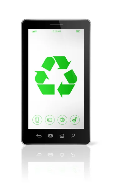 智能手机与屏幕上的回收标志。生态概念 — 图库照片