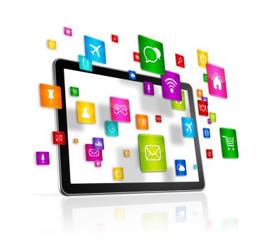 Tablet Pc ve uçan apps simgeler