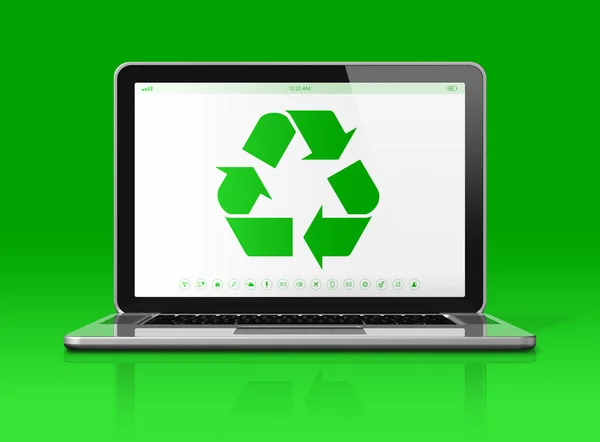 Laptop com um símbolo de reciclagem na tela. conservação do ambiente — Fotografia de Stock