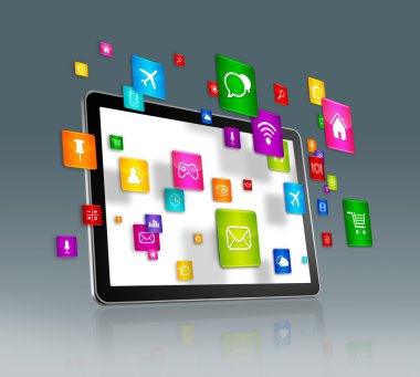 Dijital Tablet ve uçan apps simgeler