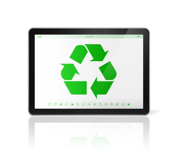 Digital tablet PC with a recycle symbol on screen. environmental — Stock Photo, Image