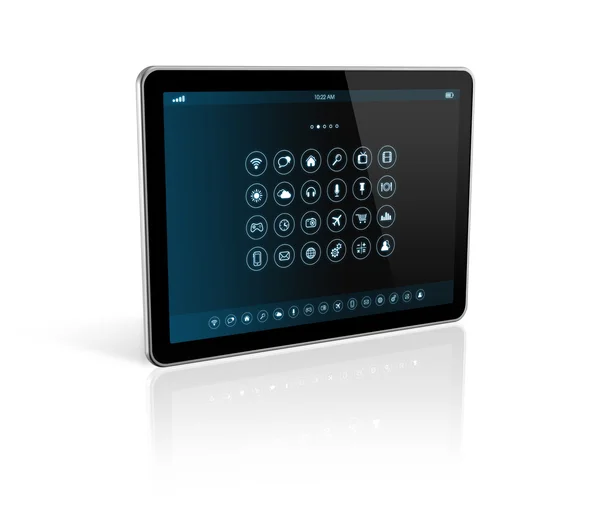 Tablet digital com interface de ícones de aplicativos — Fotografia de Stock