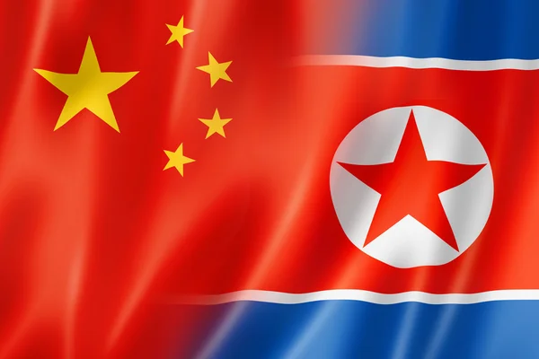中国和朝鲜国旗 — 图库照片