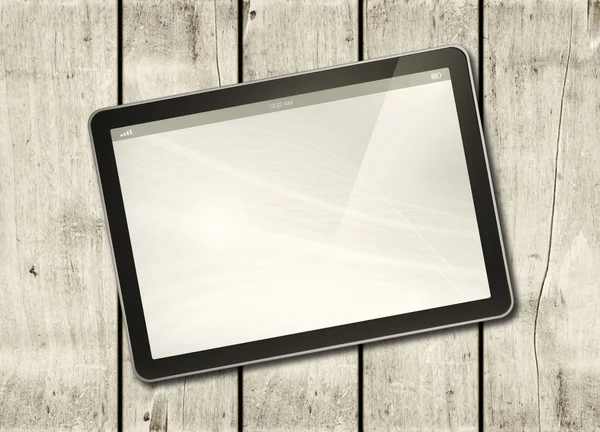 Digital tablet PC on a white wood table — Stock Photo, Image