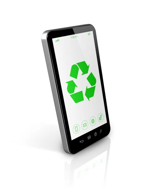 Smartphone com um símbolo de reciclagem na tela. conser ambiental — Fotografia de Stock