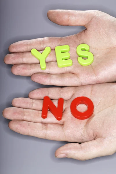 Hands holding YES and NO Words — Stock Photo, Image
