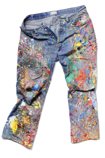 Jeans covered acrylic paints — Stock Photo, Image