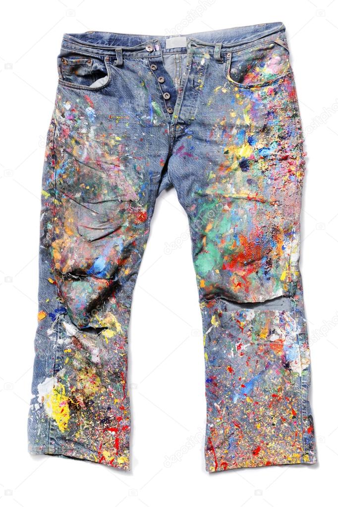Jeans covered acrylic paints