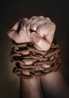 Hands with rusty chain clipart