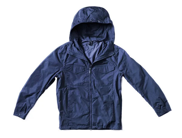 Men's dark blue hooded windproof jacket — Stock Photo, Image