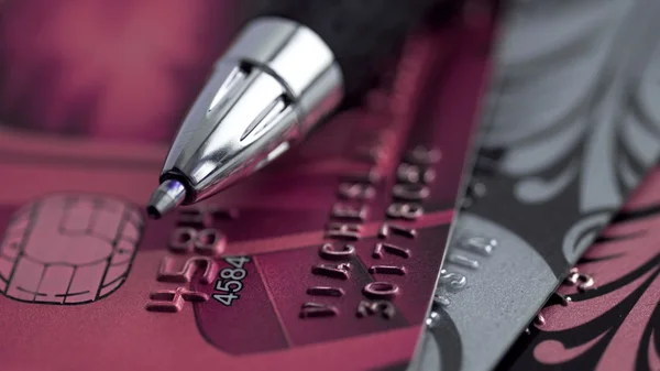 Close up a credit card and pen — Stock Photo, Image