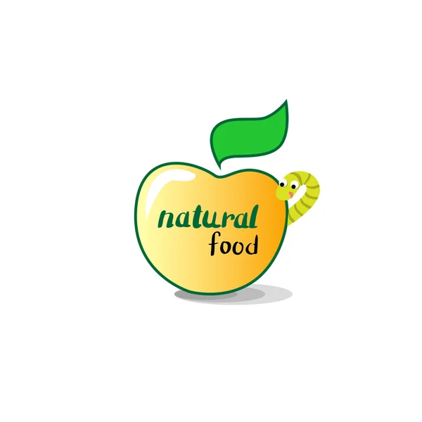 Icono del concepto de comida natural saludable de manzana con gusano — Vector de stock